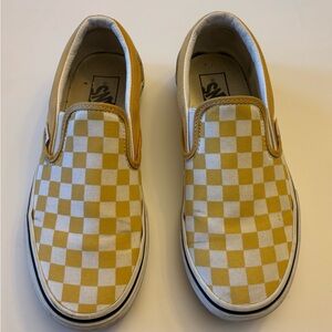 Mustard Yellow Vans preowned checker board skateboard shoes sneakers 7.5